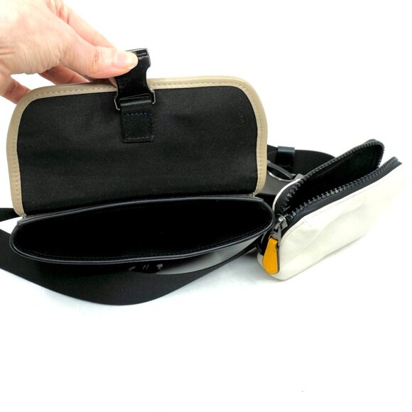 COACH~Rider Double Belt Bag In Colorblock~Tan, Gray, & White Leather - Picture 8 of 9